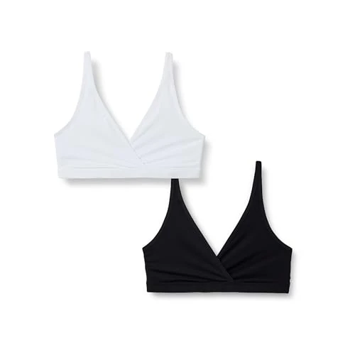 Amazon Essentials Damen Still-Schlaf-BH mit Peachiertem Mikrofaser-Pullover, 2er-Pack, Schwarz/Weiß, M