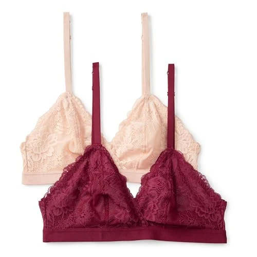 Offerta a tempo: Amazon Essentials Bralette a Triangolo in Pizzo Elasticizzato Galloon Donna, Confezione da 2, Bordeaux/Petalo Chiaro, XXL - 0.00% da 21.80 € a 21.80 €