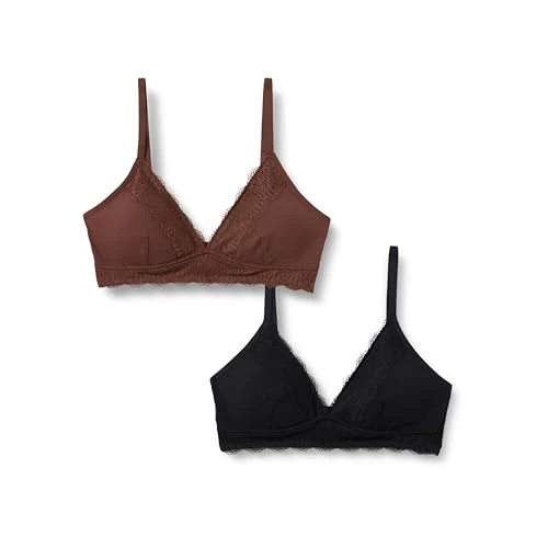 Zeitlich begrenztes Angebot: Amazon Essentials Damen Bralette Aus Peachierter Mikrofaser Mit Spitzenbesatz Und V-Ausschnitt, 2er-Pack, Haselnuss/Schwarz, L von 14.85 € auf 14.85 € (0.00% Rabatt)