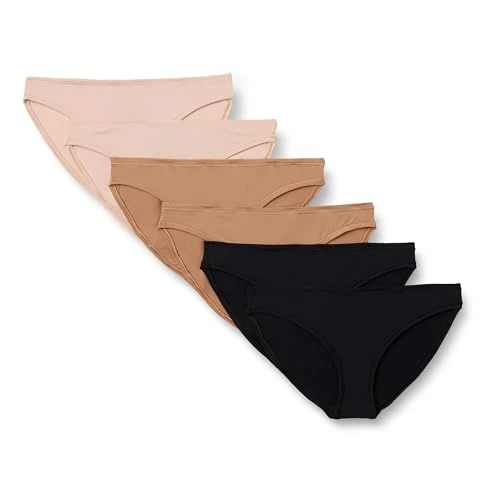 Offerta a tempo: Amazon Essentials Slip Bikini Traspiranti in Morbida Microfibra Effetto Pesca Donna, Pacco da 6, Bronzo Lavato/Nero/Petalo Chiaro, 46 - 9% da 8.72 € a 7.97 €
