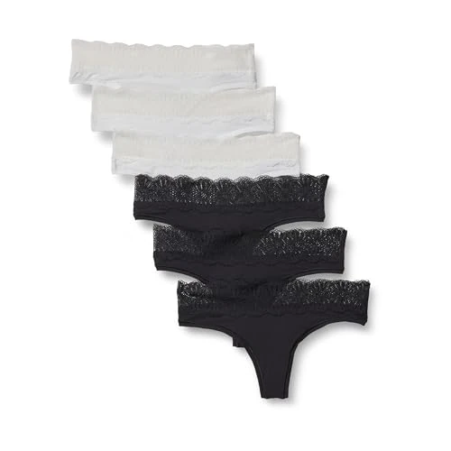 Offerta a tempo: Amazon Essentials Slip Bikini in Microfibra con Bordo in Pizzo Donna, Confezione da 6, Nero/Bianco, 52 - 0.00% da 19.24 € a 19.24 €