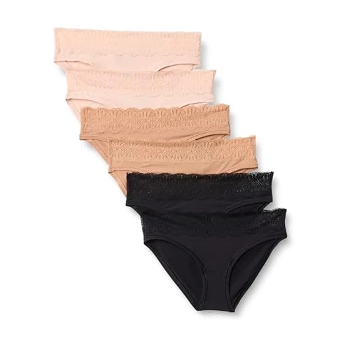 Zeitlich begrenztes Angebot: Amazon Essentials Damen Damenhöschen aus Mikrofaser mit Spitzenbesatz in den Ausführungen Bikini, Boyshort, Tanga und Full Brief, 6er Pack, Gewaschene Bronze/Helles Blütenblatt/Schwarz, 42 von 16.90 € auf 16.90 € (0.00% Rabatt