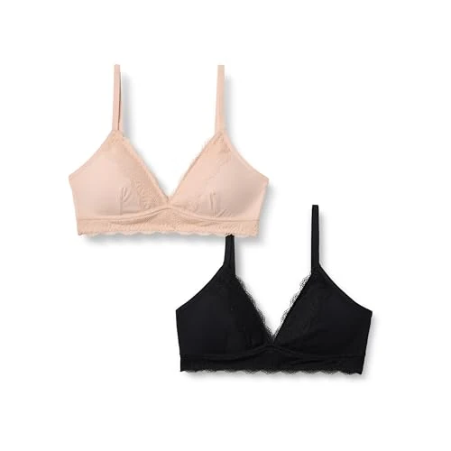 Offerta a tempo: Amazon Essentials Reggiseno Bralette da Donna a Triangolo Senza Ferretto in Microfibra con Pizzo Donna, Confezione da 2, Nero/Petalo Chiaro, S - 0.00% da 17.09 € a 17.09 €