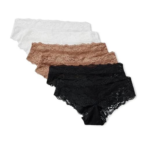 Offerta a tempo: Amazon Essentials Mutandine in Pizzo Galloon Elasticizzato, Modelli Bikini, Hipster, Perizoma a Vita Alta Donna, Confezione da 6, Bianco/Bronzo Lavato/Nero, 44 - 0.00% da 18.18 € a 18.18 €