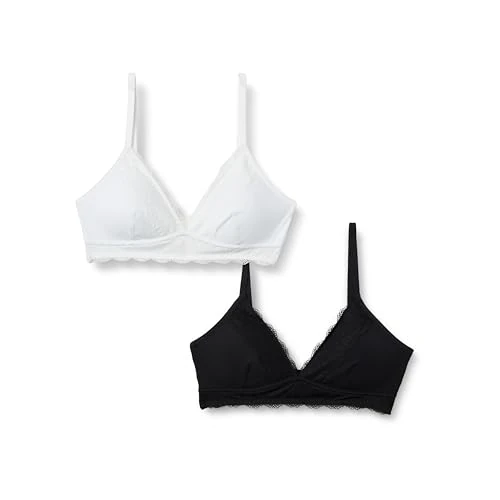Zeitlich begrenztes Angebot: Amazon Essentials Damen Bralette Aus Peachierter Mikrofaser Mit Spitzenbesatz Und V-Ausschnitt, 2er-Pack, Schwarz/Weiß, XL von 19.47 € auf 19.47 € (0.00% Rabatt)