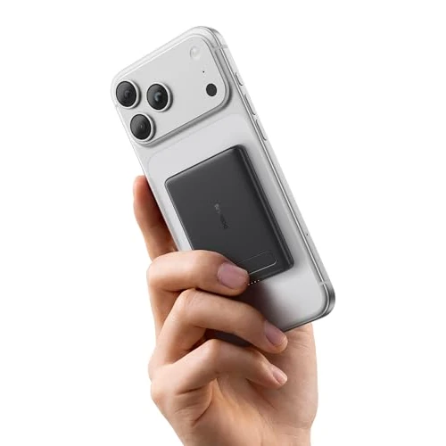 Baseus Mini MagSafe Powerbank 5000 mAh Qi2 Certified with Folding Stand, PD 20 W Magnetic Power Bank, USB C Wireless Power Bank, Compatible with iPhone 17/16/15/14/13/12/Pro Max Series, Black