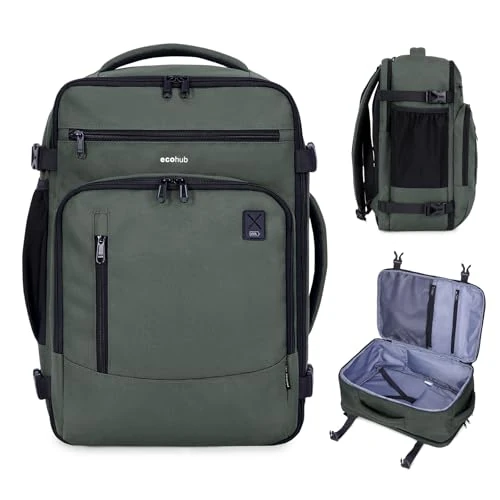 Offerta a tempo: ECOHUB Zaino Ryanair 40x20x25 Bagaglio a Mano 40x20x25 Ryanair Zaino da Viaggio Valigia Bagaglio a Mano Borsa da Viaggio Borsa tote ecologica in PET riciclato da 20 litri,Brevettato, Verde militare - 42% da 51.99 € a 29.99 €