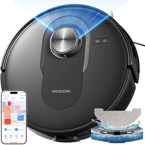 proscenic Q8 Robot Vacuum Cleaner Washer, 6000Pa 200Mins Robot Vacuum Cleaner, ABS, Black