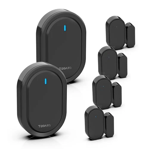 Offerta a tempo: Rilevatore di campanello senza fili per porte e finestre, 39 suonerie, 2 campanelli di allarme 4 coppie di sensori di porta,Sistema di allarme per la sicurezza domestica, nero - 74% da 49.99 € a 12.99 €
