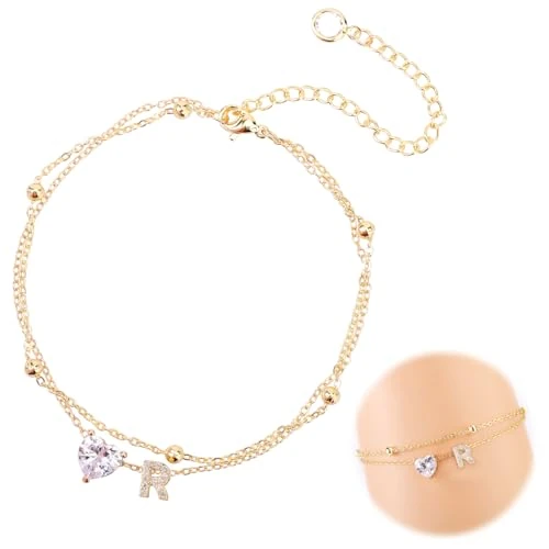 Offerta a tempo: Mikovivi Cavigliere Donna, Regolabile Lettera Cuore Impermeabile Cavigliere in Oro Gioielli Estivi Donna Ideale Come Regalo per Spiaggia Estiva Catena a Strati con Alfabeto(Lettera R) - 48% da 8.99 € a 4.65 €