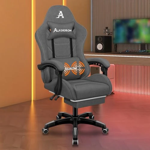 Oferta limitada: ALFORDSON Silla Gaming Ergonómica con Masaje, Silla Gamer de Oficina con Reposapiés Retráctil, Lumbar Massaggiante,Altura Ajustable,Asiento Cómodo,Reclinable 150°,Soporta 180 kg, Lino(Gris) de 78.99 € a 78.99 € (ahorro 0.00%)