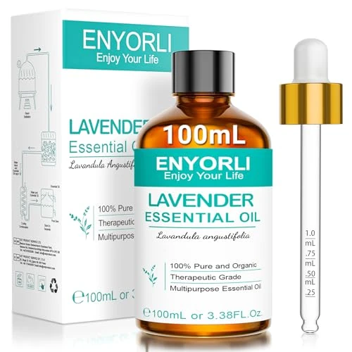 ENYORLI Aceite Esencial de Lavanda 100ml Aceite de Lavanda Matural Favorece el Sueño Orgánico Sin diluir Relajación Masaje Corporal Cuidado de la Piel Difusor Baño