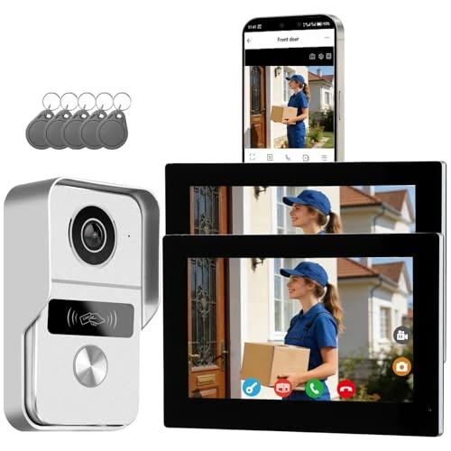 Tijdelijke aanbieding: Video-intercom Deurbel met Camera, Videofoon, 7 inch touchscreen, Nachtzicht, Ontgrendeling op afstand, tweerichtingsintercom voor villa met 1 camera en 2 monitoren van 249.99 € naar 249.99 € (0.00% korting)