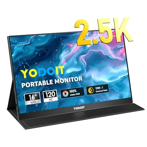 Offerta a tempo: Yodoit Monitor portatile 16" 2.5K QHD 120Hz Schermo IPS 2560x1600 16:10 Display con USB tipo C e altoparlanti integrati con Smart Cover Compatibile con PC, laptop, MacBook, Xbox - 10% da 129.99 € a 117.32 €