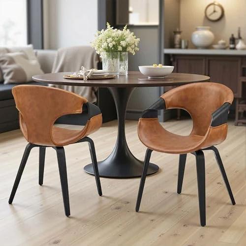 Oferta limitada: Zouron Silla de Comedor (Estilo Madera Curvada) 2PC, Sillón Moderno (Patas de Nogal),Sillón tapizado de Cuero de imitación, Silla de salón (con Respaldo), Silla de Cocina, Silla de Oficina,Marrón de 309.99 € a 309.99 € (ahorro 0.00%)