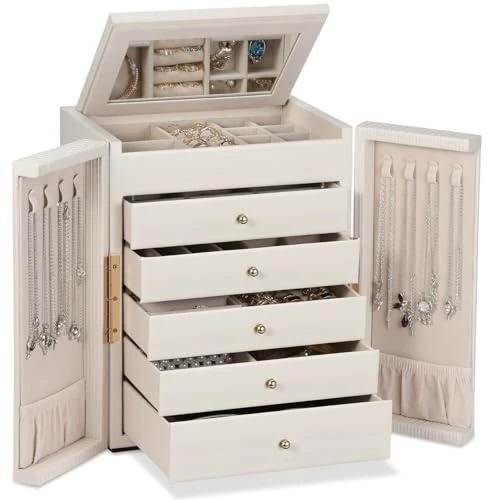 Oferta limitada: Dajasan Grande Joyeros Mujer Organizador, 6 Capas Organizador Joyas, Joyero Mujer con Espejo Para Navidad, San Valentín, Cumpleaños de la Madre, Año Nuevo (Beige) de 53.99 EUR a 53.99 EUR (ahorro 0%)