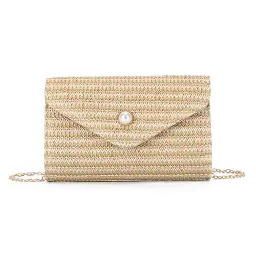 Oferta limitada: HomKuch Bolsa de embrague de paja de las mujeres decoración de perlas de verano de la playa Crossbody bolsos para la playa viajes fiesta de vacaciones baile de 10.99 € a 10.99 € (ahorro 0.00%)