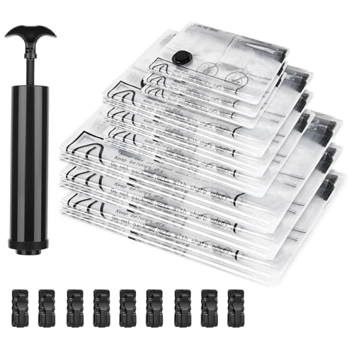 GuKKK Vacuum Bags for Clothes, Duvets, Pack of 9, 3 Sizes, Vacuum Clothes Bag, Storage Bag, Travel with Vacuum Cleaner Hand Pump