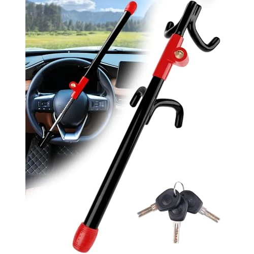 Tevlaphee Bloccasterzo a 4 Ganci, Dispositivo Antifurto Robusto ad Alta Visibilità, Compatibilità Universale per Auto, Furgoni, SUV, Adatto a Volanti fino a 41,5 cm, con 3 Chiavi(Nero)