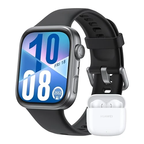 HUAWEI Watch FIT 4 Smartwatch Negro + FreeBuds SE 2 Blanco, Brillo Máximo de 2.000 nits, Pago por NFC, Barómetro, Dual –Band GPS, Carga Inalámbrica, Ultrafino, Monitor de Actividad Física