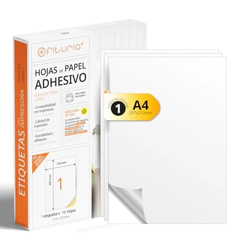 Zeitlich begrenztes Angebot: A4-Bögen mit weißen selbstklebenden Etiketten, Erstellen Sie Ihre eigenen individuellen, Sicherer selbstklebender A4-Papier, Selbstklebendes Etikett zum Bedrucken - Ofituria (1 pro Blatt, 10 Bögen) von 6.18 € auf 6.18 € (0.00%