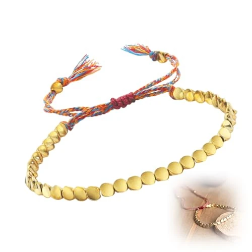 OUDQFCJ Pulsera tibetana de cobre ajustable, hecha a mano, estilo trenzado con diseño de tres lados, 16-26 cm, multicolor
