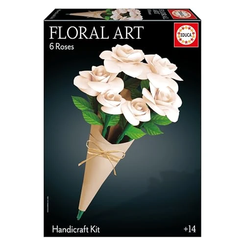Educa - Blumenstrauß aus weißen Rosen | Floral Art | Bastelset für 12 Papierrosen ohne Kleber oder Schere | Blumen und Rosen | Valentinstagsgeschenke | Ab 14 Jahren (20395)