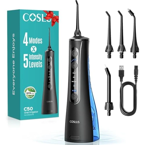 Offerta a tempo: COSLUS C50 Idropulsore Portatile, 4 Modalità, 5 Livelli Di​ Intensità,Nero - 31% da 35.99 € a 24.69 €