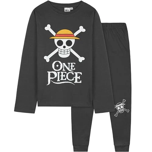 One Piece Boys Pyjamas Set, Long PJs for Kids & Teens, Cosy Loungewear Soft Official Nightwear, Anime Gifts for Boys (9-10 Years, Grey)