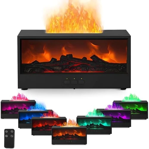 Essential Oil Diffuser Flame, 150 ml Room Air Humidifier with LED Fireplace, Colour of 7 Flames, Aroma Diffuser Fireplace with Remote Control for Home Office