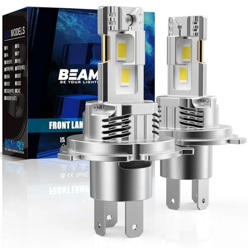 BEAMFLY H4 Led Headlight Bulbs, 100W 30000LM 9003 HB2 Headlight Bulb, 6500K Cool White IP68 Waterproof Fog Light, 1:1 Size H4 LED Halogen Replacement, Plug and Play, Pack of 2