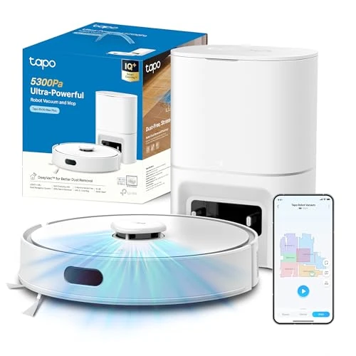 Tapo RV30 Max Plus Robot Vacuum Cleaner with Wiping Function and Automatic Suction Station, 5300Pa Ultra Strong Suction Power, LiDAR + IMU Dual Navigation, Alexa & Google Assistant Voice Control