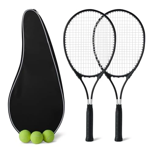 Offerta a tempo: Amazon Basics Set di racchette da tennis, incluse 2 racchette da 68,5 cm, 3 palline, 2 overgrip, Nero - 42% da 72.19 € a 42.22 €