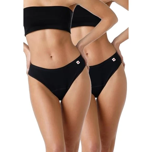 Lovable Menstrual Cycle Medium Flow Easy Period Panties Bi-Pack Women's Briefs, Black, M