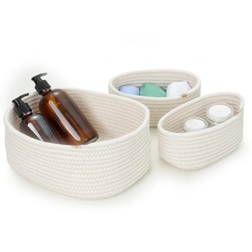 Cozary Opbergmanden, gevlochten, stapelbaar, opbergdoos van katoenen touw, organizer, manden voor badkamer, kinderkamer, woonkamer, kantoor, 3 stuks