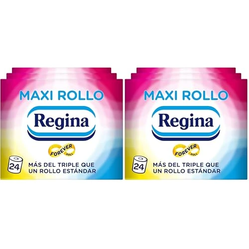 Regina Maxi Rollo - 24 Rollos Maxi de Papel Higiénico, 500 Hojas de 2 Capas por Rollo, Más del Triple que uno Estándar, Envase de Plástico Reciclado al 60%, Papel 100% Certificado FSC (Paquete de 2)