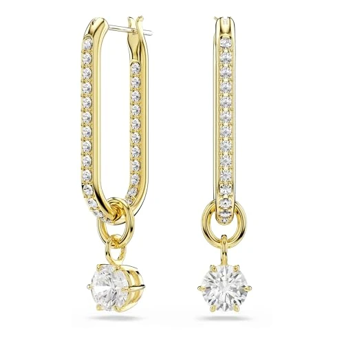 Swarovski Constella Orecchini Pendenti, Gioielli con Pavé di Cristalli e Zirconia Swarovski, Pietre Preziose a Taglio Round, Placcatura in Tonalità Oro, 3,6 x 0,7 cm, peso (singolo orecchino) 3,02 g