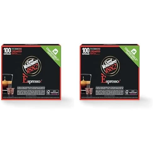 Caffè Vergnano Èspresso1882-100 Capsule Caffè Compatibili Nespresso e Compostabili, Cremoso - Pack da 100 capsule (Confezione da 2)