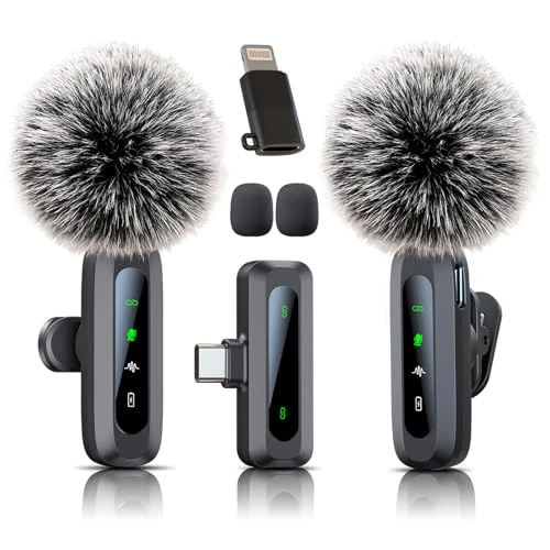 Offerta a tempo: Microfono lavalier wireless, microfono per iPhone e presa USB-C, mini microfono wireless con riduzione del rumore, display a LED e clip girevole, ideale per Vlog, TikTok e creazione di contenuti - 30% da 21.99 € a 15.47 €