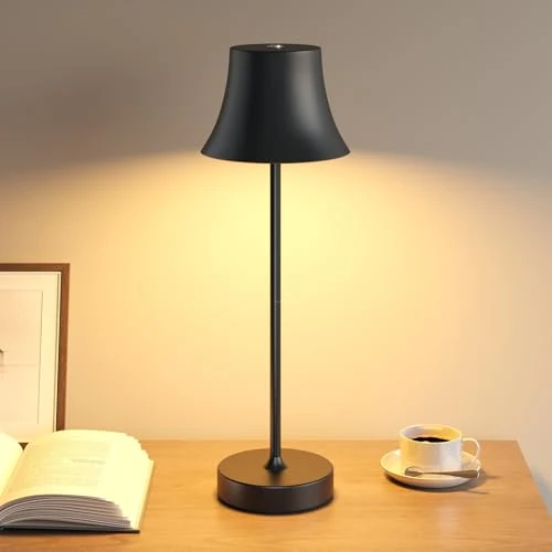 Offerta a tempo: UPXNBOR Lampada da Tavolo LED Senza Fili, Ricaricabile, per Interni ed Esterni, Luce Calda Dimmerabile a 3 Livelli, IP54 Impermeabile, Corpo in Metallo Curvo, Nero - 0.00% da 19.99 € a 19.99 €