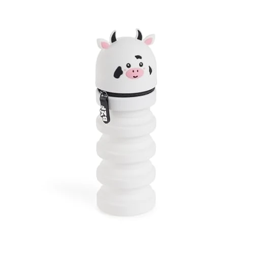 Offerta a tempo: Back2Fun - Astuccio scuola 2 in 1 estensibile in silicone morbido, Portapenne retrattile con chiusura a zip, Design kawaii mucca - 50% da 15.64 € a 7.79 €