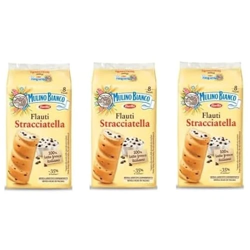 Mulino Bianco Flauti alla Stracciatella, 3 Confezioni, 8 Biscotti per Confezione, 35g