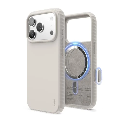 Limited-time offer: elago Magnetic Ridge Compatible with iPhone 17 Pro Case 6.3", Premium Magnetic Silicone Case - Compatible with MagSafe, Liquid Silicone Material, Protective Cover, Shockproof, Slim Phone (Stone) from 16.99 GBP to 16.99 GBP (save 0%)