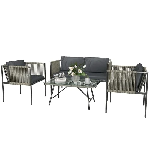 Offre limitée : Outsunny Ensemble de meubles de jardin en polyrotin avec 2 canapés, fauteuils, table en verre, coussins résistants aux intempéries, meubles de balcon, d'extérieur pour jardin et balcon, gris de 294.90 € à 294.90 € (0.00% de remise)
