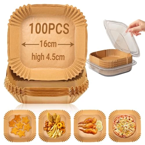 Offerta a tempo: Carta forno per friggitrice ad aria, 100 pezzi contenitori usa e getta in carta per teglia friggitrice ad aria, accessori friggitrice ad aria per Microonde, 16cm x 4.5cm - 13% da 7.99 € a 6.99 €
