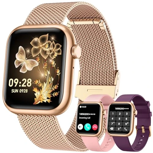 Smartwatch voor dames met oproep: 4,6 cm (1,83 inch), digitale smartwatch, bluetooth, waterdicht, IP67, hartslagmeter, slaapmonitor, 123 sportarmband, 3 armbanden voor iPhone iOS Android