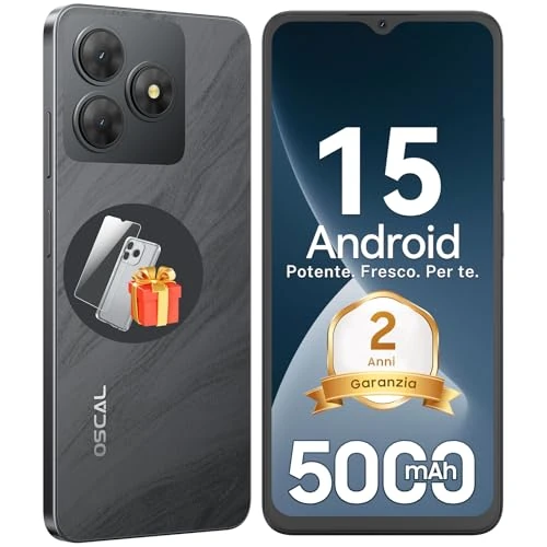 OSCAL Smartphone 2025 Android 15, 12 GB + 128 GB/2 TB TF, 6,56 pulgadas HD+ 90 Hz, Smartphone sin contrato, 13 MP+8 MP, 5000 mAh, Dual SIM/OTG/GPS/huella dactilar/Gemini AI/2 años de garantía