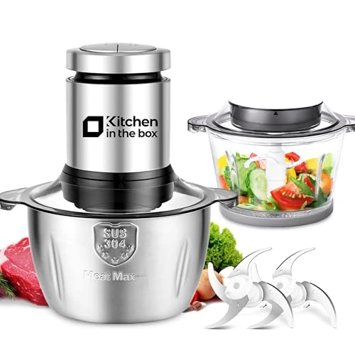 Offerta a tempo: Kitchen in the box Tritatutto con 2 Ciotole(1L+2L),Tritatutto da Cucina Elettrico con 2 Set di 4 Lame in Acciaio inox,Tritatutto Elettrico a 2 Velocità per Verdure,Carne,Frutta Secca,400W - 37% da 59.99 € a 37.99 €