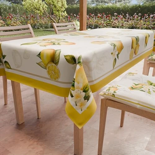 PETTI Artigiani Italiani - Stain Resistant Square Tablecloth 140 x 140 cm Kitchen Table Cover Lemon Design X4 Seater (140 x 140 cm) 100% Made in Italy