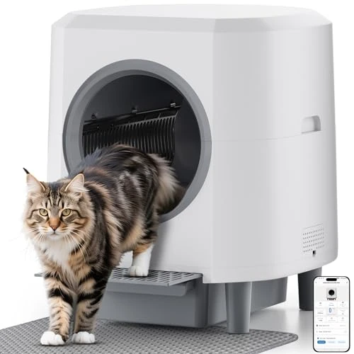 Beperkte aanbieding: Automatische kattenbak Ellenpent zelfreinigende kattenbak met app-bediening en veiligheidssensor, 90 l grote capaciteit voor meerdere katten, Litiere Pour Chat Autonettoyant met 3 rollen poepzakken van 329.99 EUR naar 255.98 EUR (besparing 22%)
